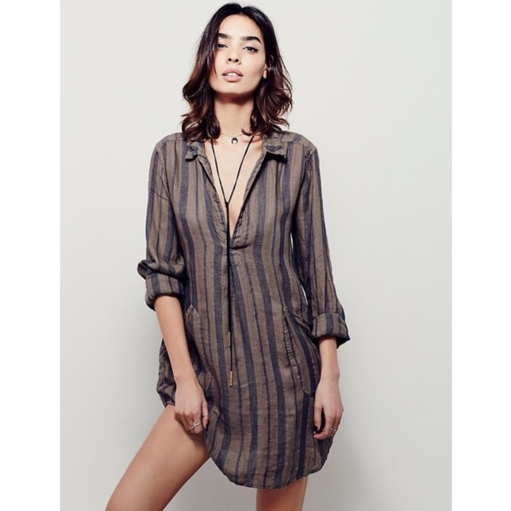 Free People Brown and Black Striped Tunic